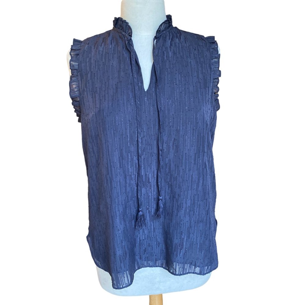 Joie Metallic Shimmer Ruffle Tie Neck Sleeveless Blouse Whimsigoth Dark Fairy-M